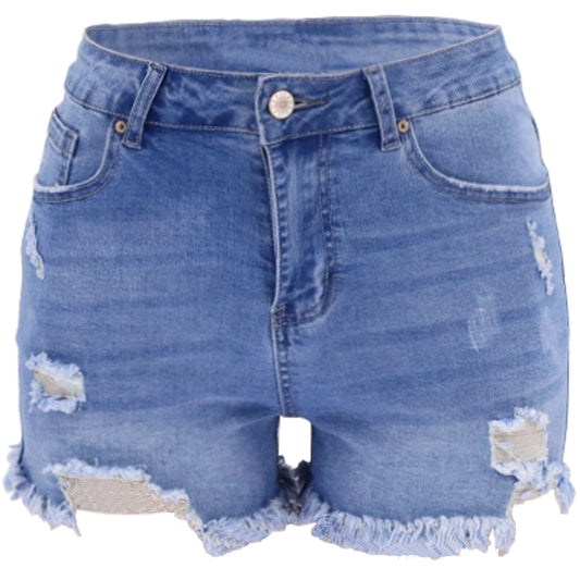 Summer Gal High-Rise Ripped Stretch Denim Shorts