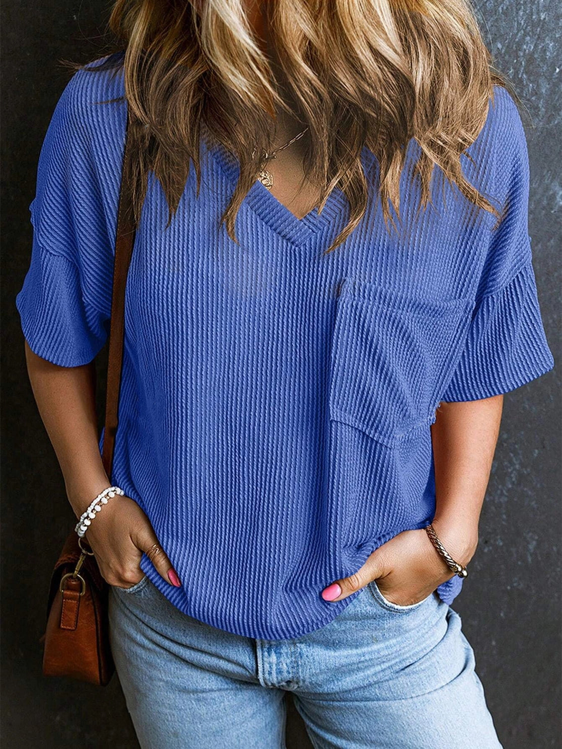 Ariel V Neck Chest Pocket Loose T-Shirt