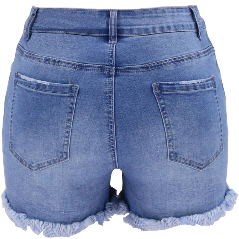 Summer Gal High-Rise Ripped Stretch Denim Shorts