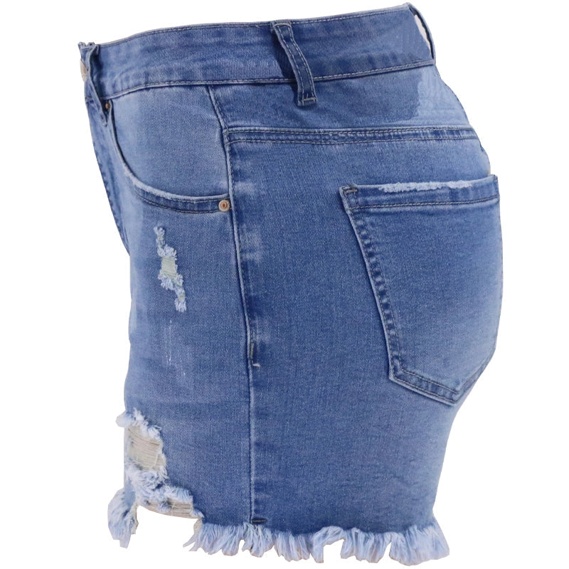 Summer Gal High-Rise Ripped Stretch Denim Shorts